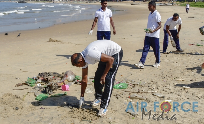 Troops from SLAF Base Katunayake conduct Beach Cleaning Program at Negambo