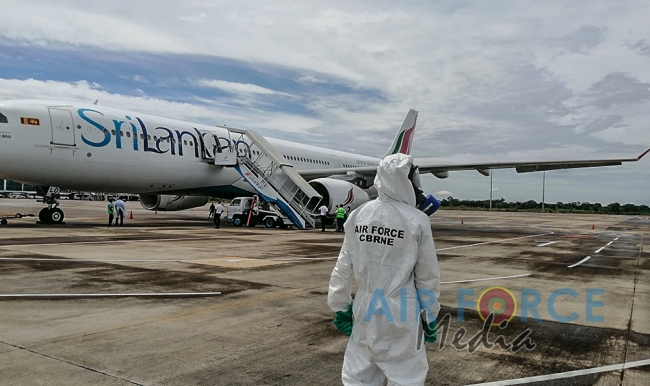 SLAF CBRNE Wing Disinfects 235 Passengers who arrived at Mattala Rajapaksa International Airport