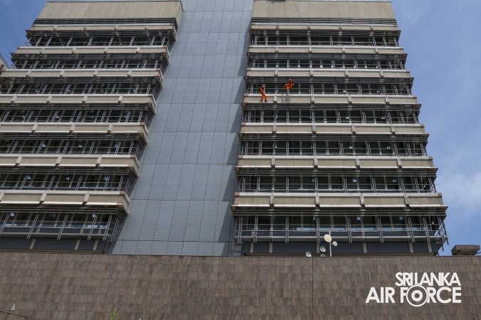 SLAF FIREFIGHTERS PARTICIPATE IN ANNUAL FIRE EVACUATION DRILL OF CENTRAL BANK WITH HELICOPTER RAPPELLING AND TECHNICAL RESCUE O