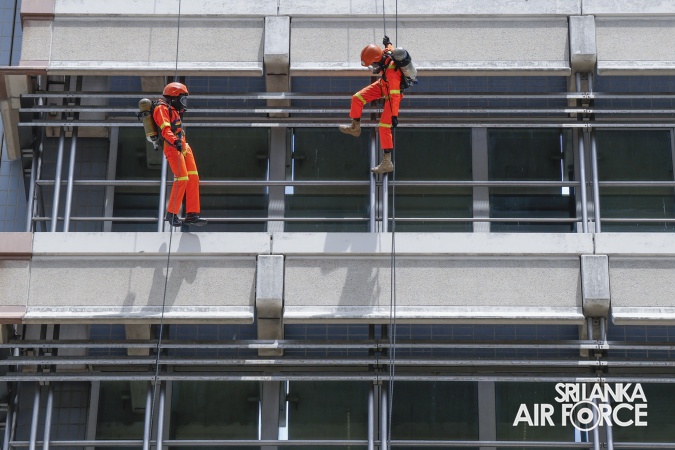 SLAF FIREFIGHTERS PARTICIPATE IN ANNUAL FIRE EVACUATION DRILL OF CENTRAL BANK WITH HELICOPTER RAPPELLING AND TECHNICAL RESCUE O