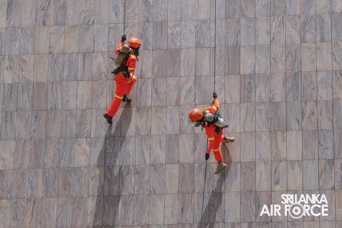 SLAF FIREFIGHTERS PARTICIPATE IN ANNUAL FIRE EVACUATION DRILL OF CENTRAL BANK WITH HELICOPTER RAPPELLING AND TECHNICAL RESCUE O