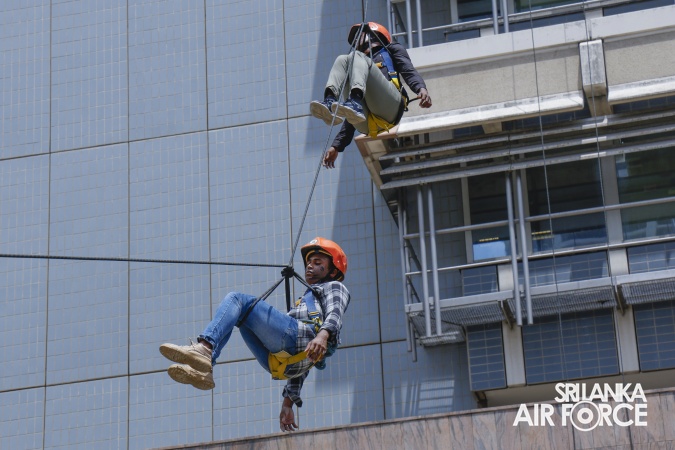 SLAF FIREFIGHTERS PARTICIPATE IN ANNUAL FIRE EVACUATION DRILL OF CENTRAL BANK WITH HELICOPTER RAPPELLING AND TECHNICAL RESCUE O
