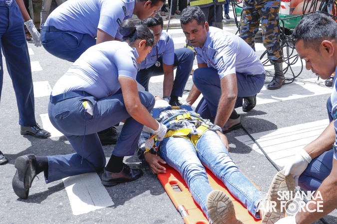 SLAF FIREFIGHTERS PARTICIPATE IN ANNUAL FIRE EVACUATION DRILL OF CENTRAL BANK WITH HELICOPTER RAPPELLING AND TECHNICAL RESCUE O