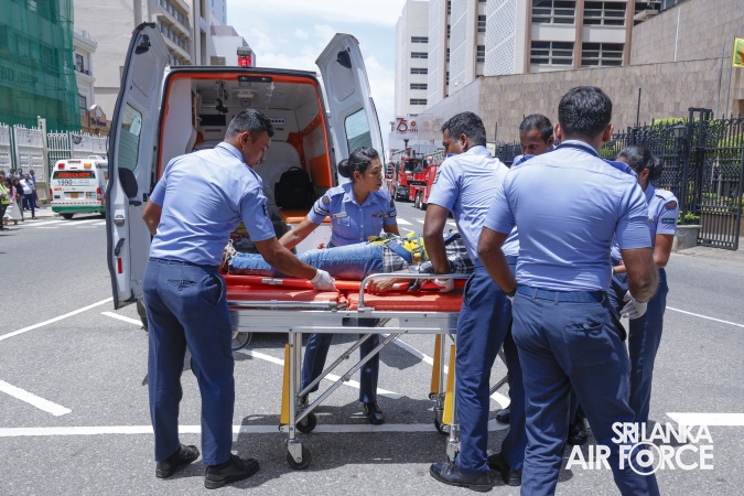 SLAF FIREFIGHTERS PARTICIPATE IN ANNUAL FIRE EVACUATION DRILL OF CENTRAL BANK WITH HELICOPTER RAPPELLING AND TECHNICAL RESCUE O