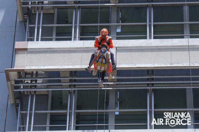 SLAF FIREFIGHTERS PARTICIPATE IN ANNUAL FIRE EVACUATION DRILL OF CENTRAL BANK WITH HELICOPTER RAPPELLING AND TECHNICAL RESCUE O