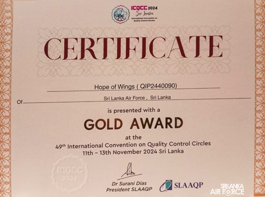 SLAF SECURES
GOLD AT 49TH INTERNATIONAL CONVENTION ON QUALITY CONTROL CIRCLES 2024
