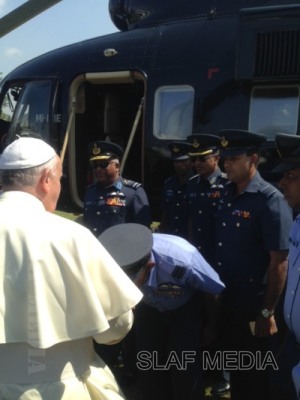 His Holiness the Pope takes wing on SLAF Helicopter