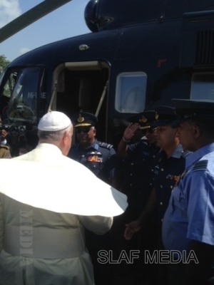 His Holiness the Pope takes wing on SLAF Helicopter