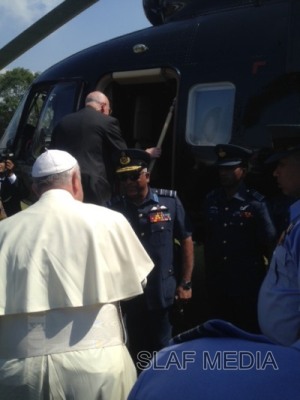 His Holiness the Pope takes wing on SLAF Helicopter