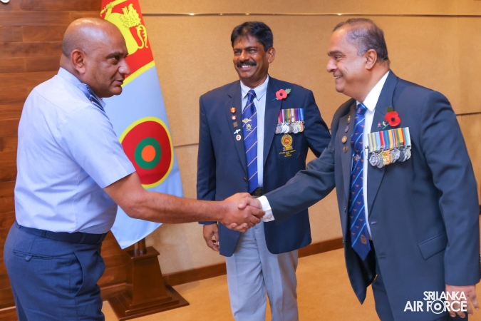 POPPY FLOWER PINNED ON COMMANDER OF THE SRI LANKA AIR FORCE IN COMMEMORATION OF REMEMBRANCE DAY