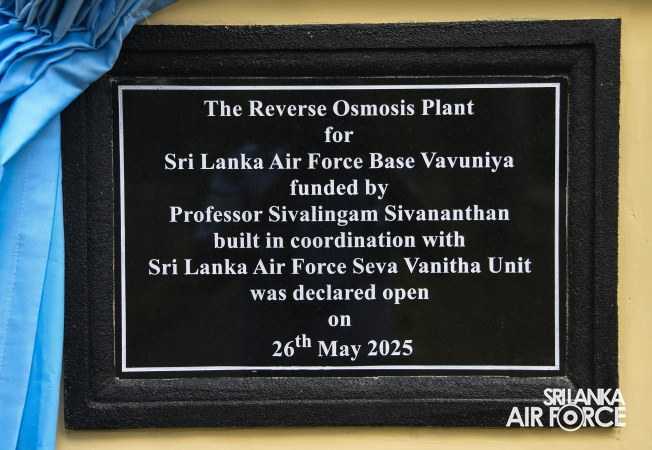 CHAIRPERSON
DECLARED OPEN THE REVERSE OSMOSIS (RO) WATER TREATMENT PLANT OF SLAF
BASE VAVUNIYA